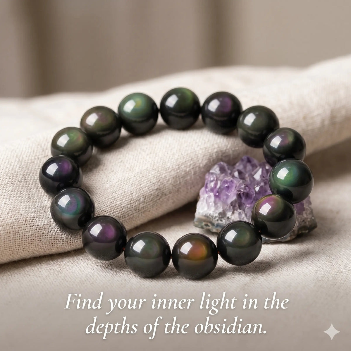 Rainbow Obsidian bracelet, 8mm 10mm 12mm round beads, polished natural stone — EneraField