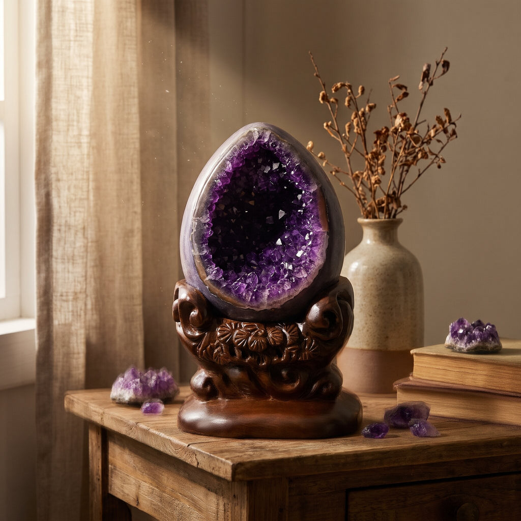 Amethyst Dinosaur-Egg Geode No.2 – Holding a Room — scene