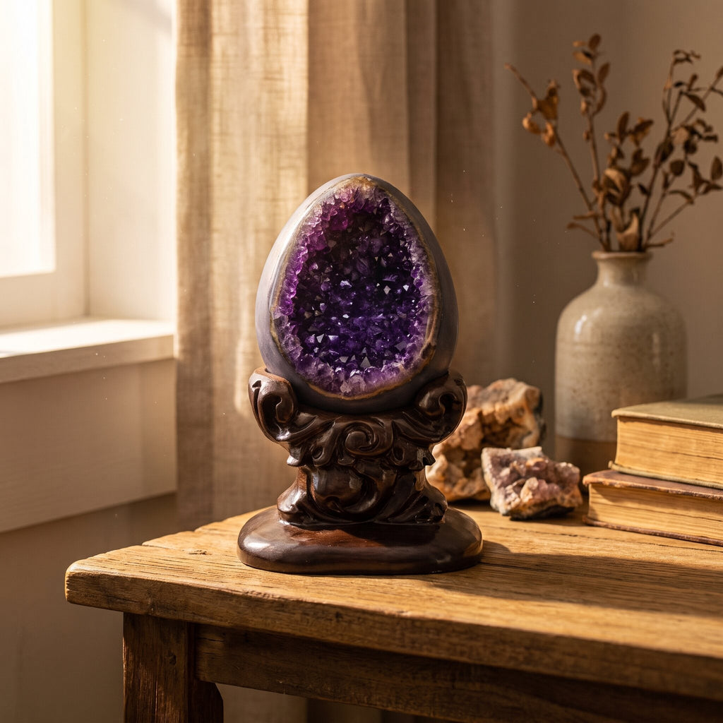 Amethyst Dinosaur-Egg Geode No.3 – Holding a Room — scene