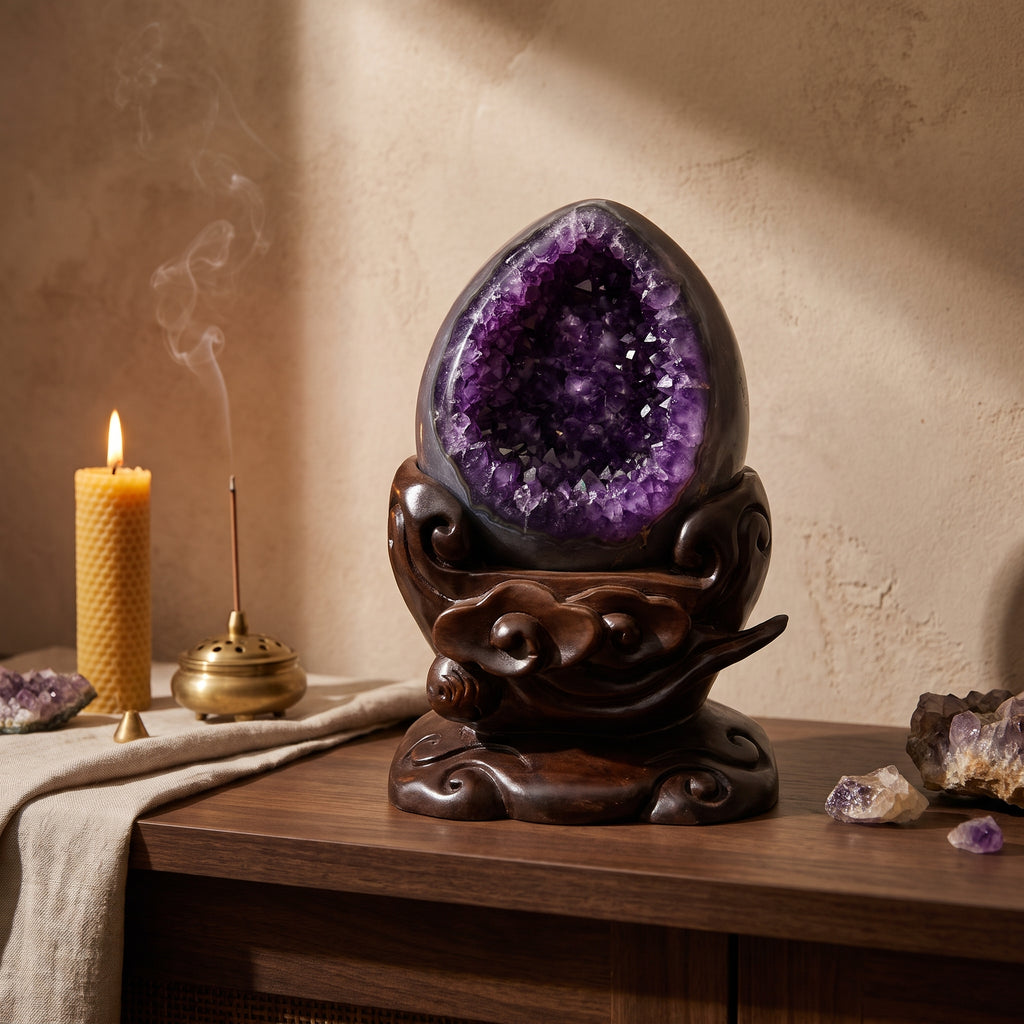 Amethyst Amethyst Geode — 恐龙蛋 – Holding a Room — display at home