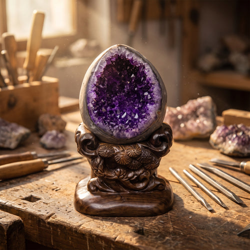 Amethyst Amethyst Geode – Holding a Room — hand-carving detail