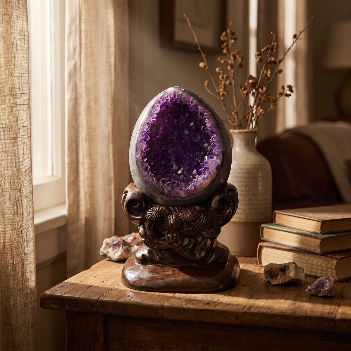 Amethyst Amethyst Geode – Holding a Room — in a real interior