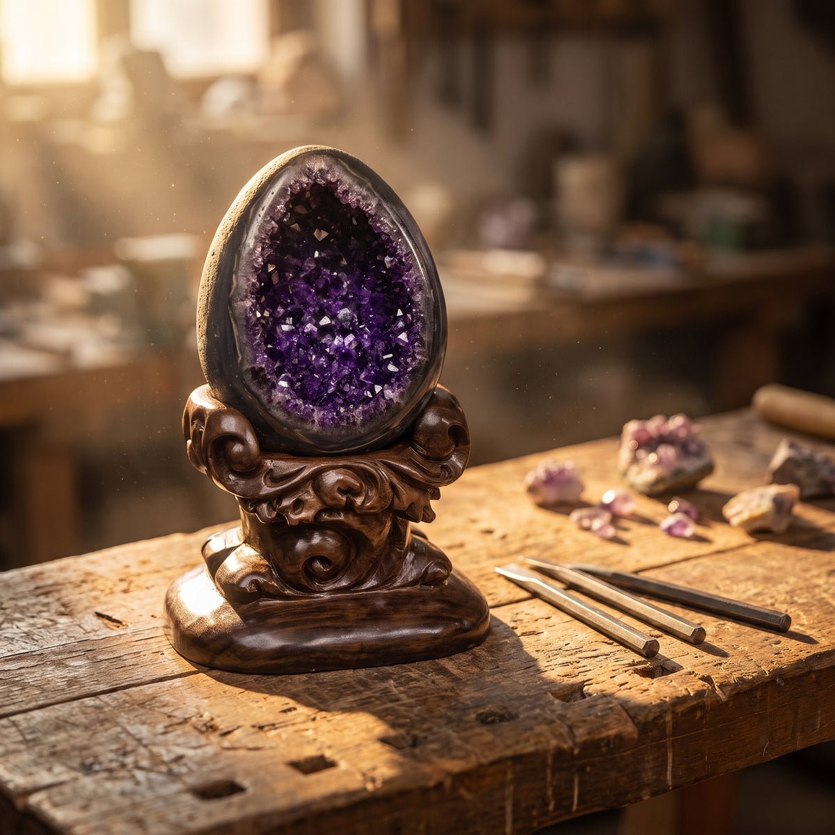 Amethyst Amethyst Geode – Holding a Room — hand-carving detail