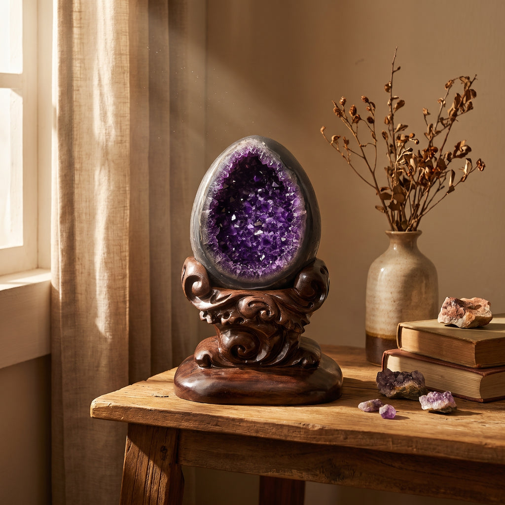 Amethyst Amethyst Geode – Holding a Room — in a real interior