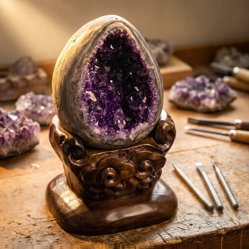 Amethyst Amethyst Geode – Holding a Room — hand-carving detail