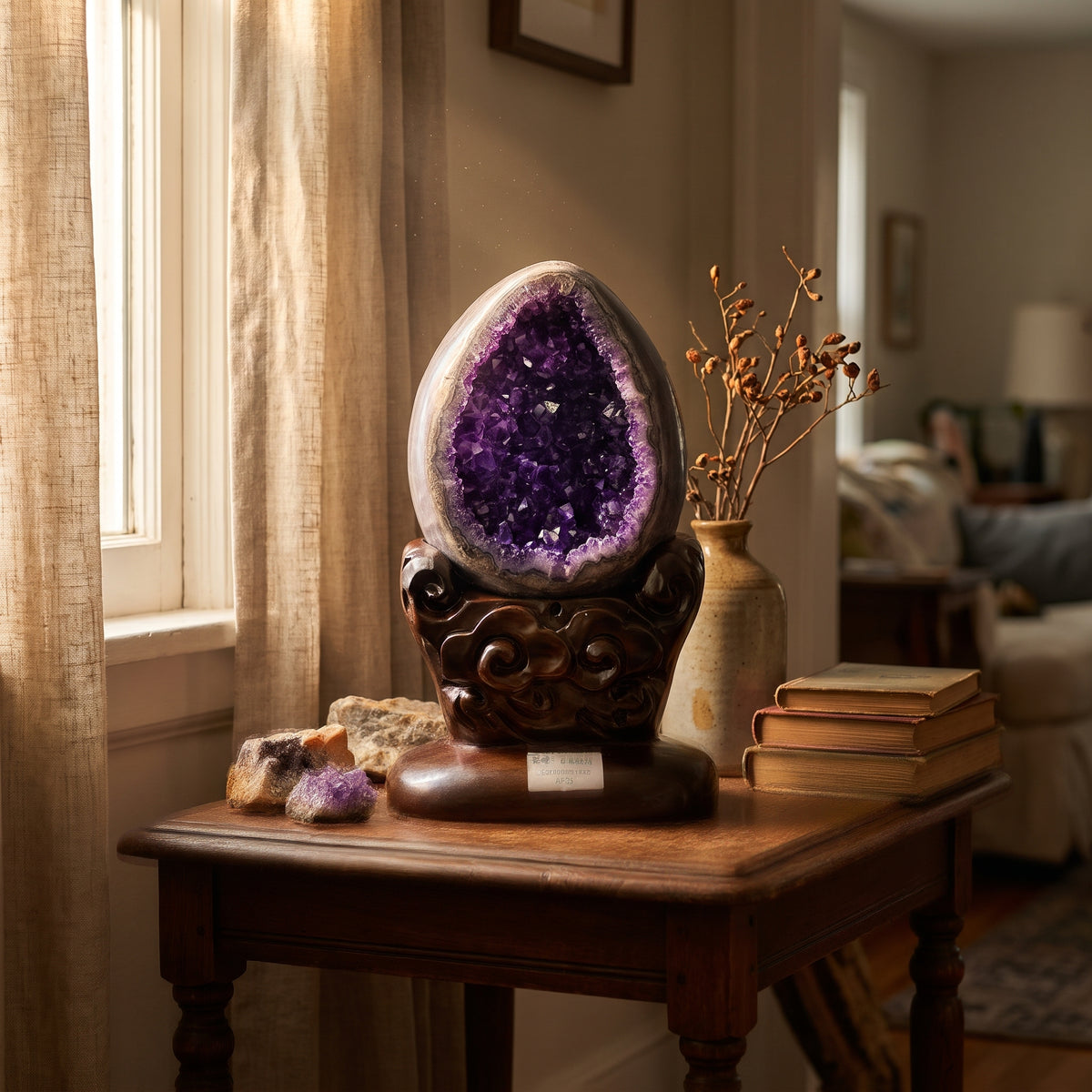 Amethyst Amethyst Geode – Holding a Room — in a real interior