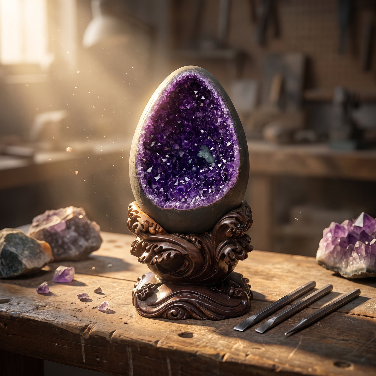 Amethyst Amethyst Geode – Holding a Room — hand-carving detail
