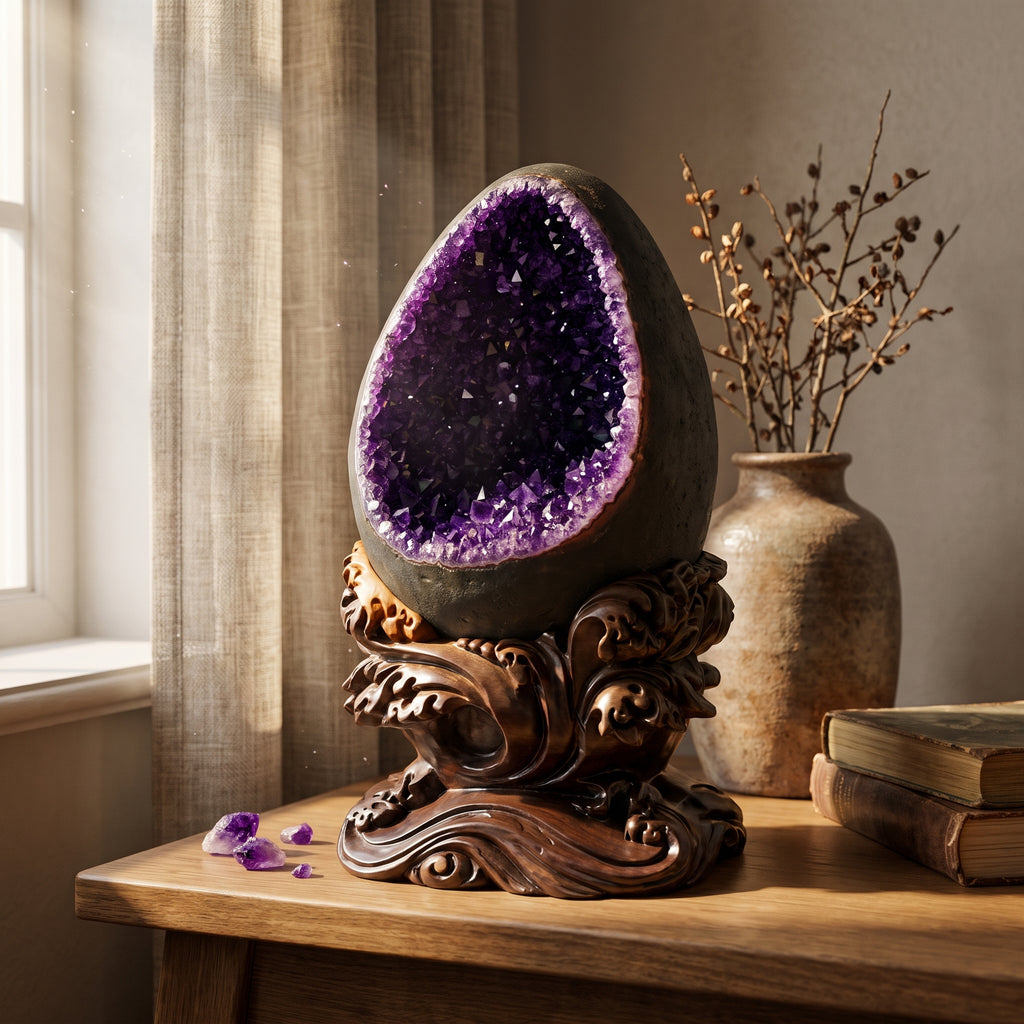 Amethyst Amethyst Geode – Holding a Room — in a real interior