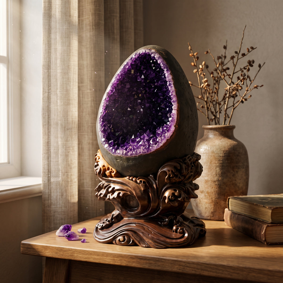 Amethyst Amethyst Geode – Holding a Room — in a real interior