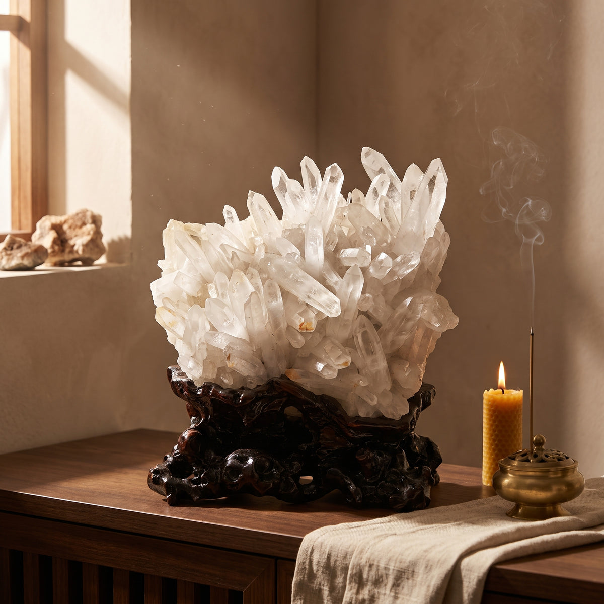 Clear Quartz Crystal Cluster — 原石白（12.05公斤） – Clearing & Amplifying — display at home