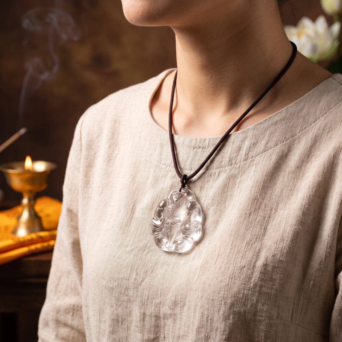 Clear Quartz Nine-Tailed Fox – Magnetism & Being Seen — display at home