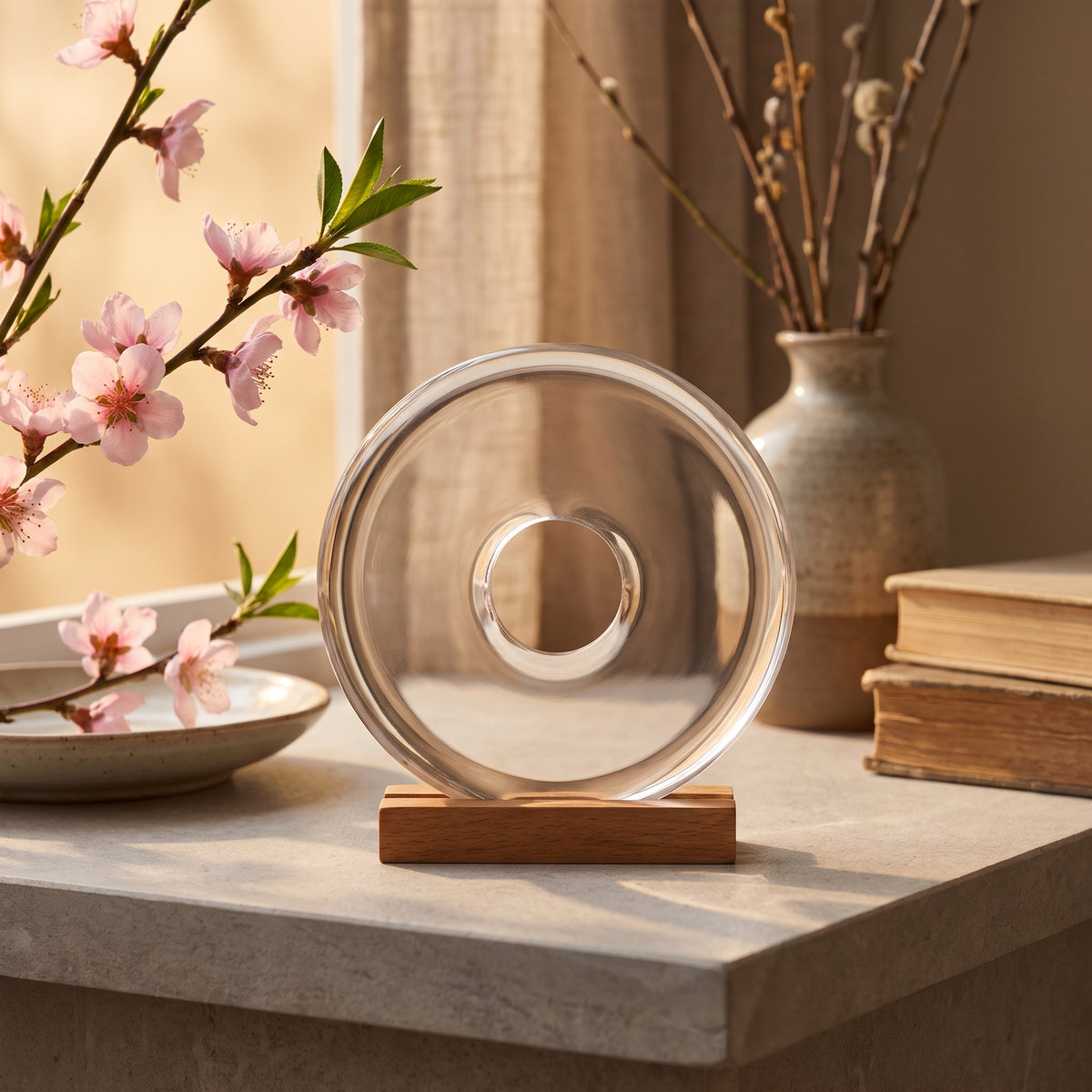 Clear Quartz Pi Disc – Peace & Wholeness — in a real interior