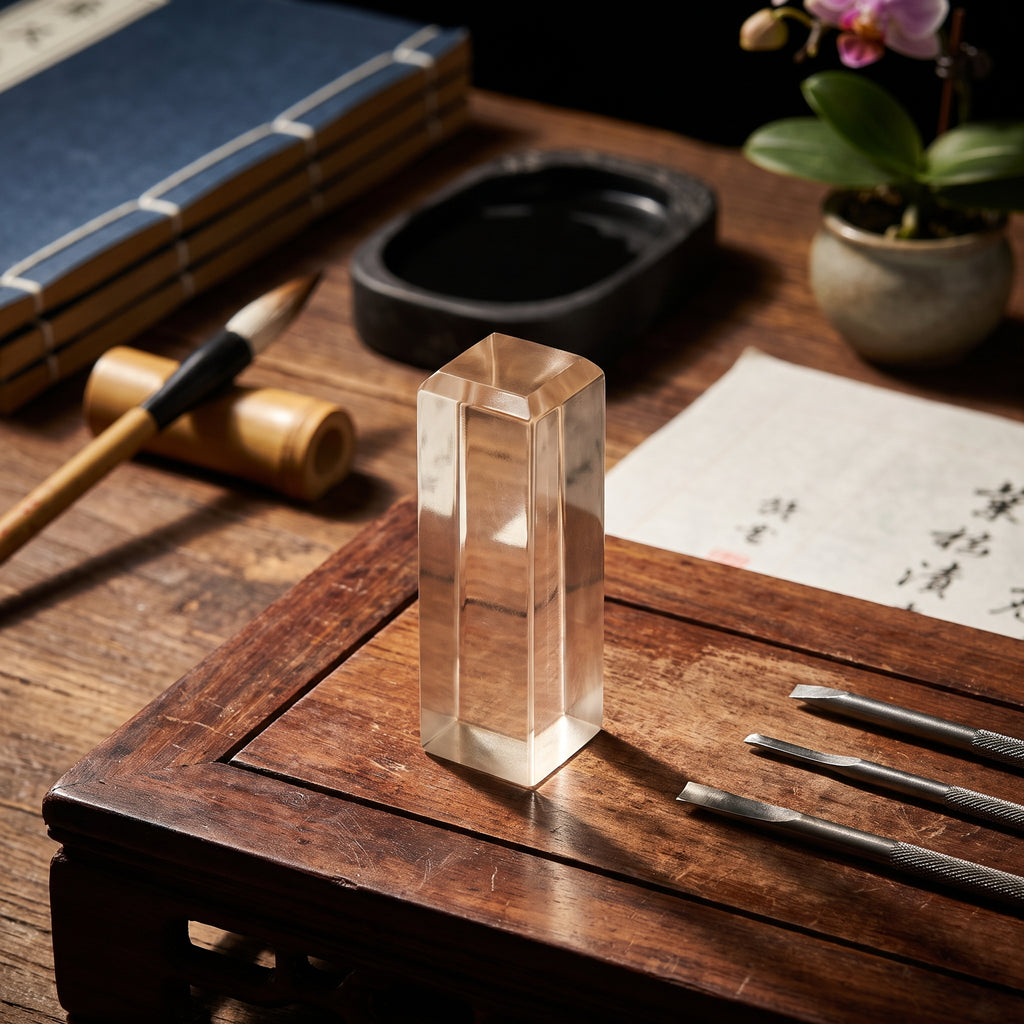 Clear Quartz Crystal Seal – Authority & Signature — hand-carving detail