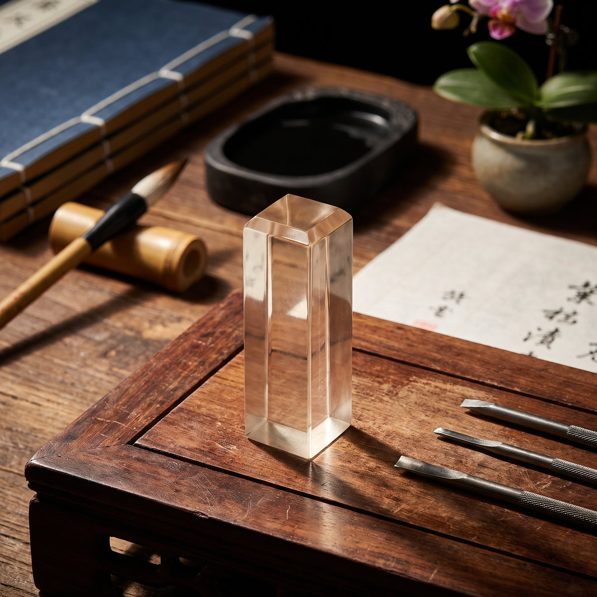 Clear Quartz Crystal Seal – Authority & Signature — hand-carving detail