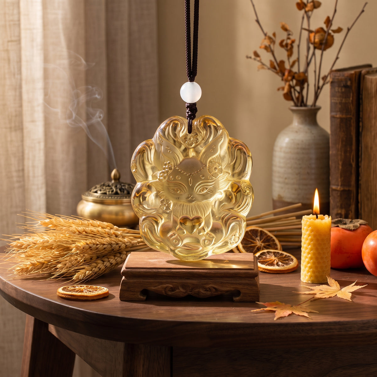 Citrine Nine-Tailed Fox – Magnetism & Being Seen — in a real interior