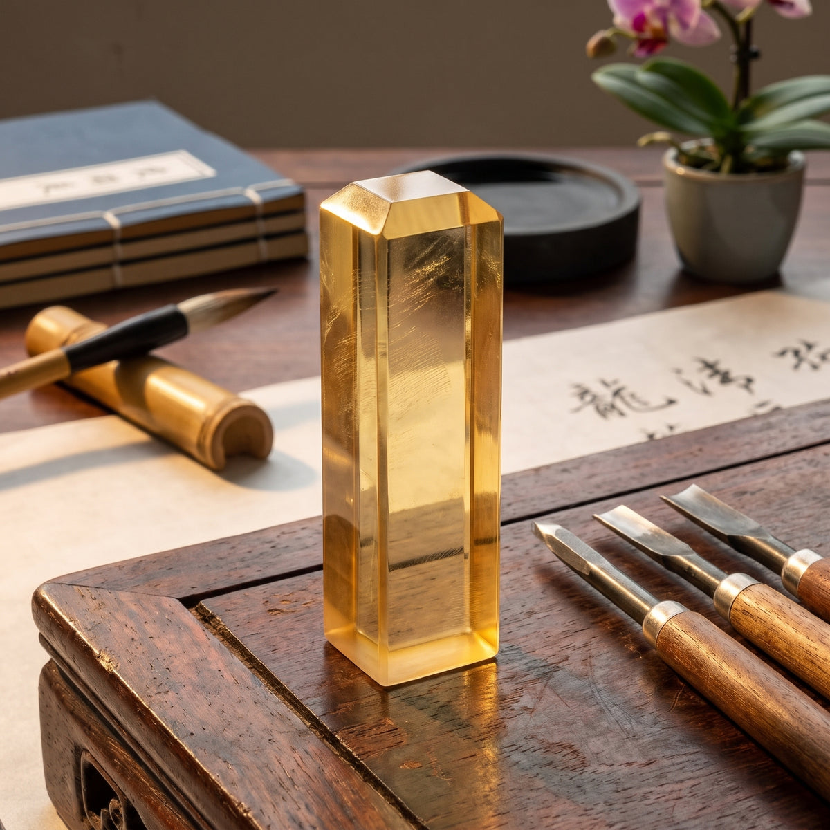 Citrine Crystal Seal – Authority & Signature — hand-carving detail