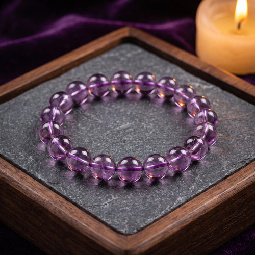 Amethyst bracelet, 8mm 10mm 12mm round beads, calm & deep sleep, polished natural stone — EneraField