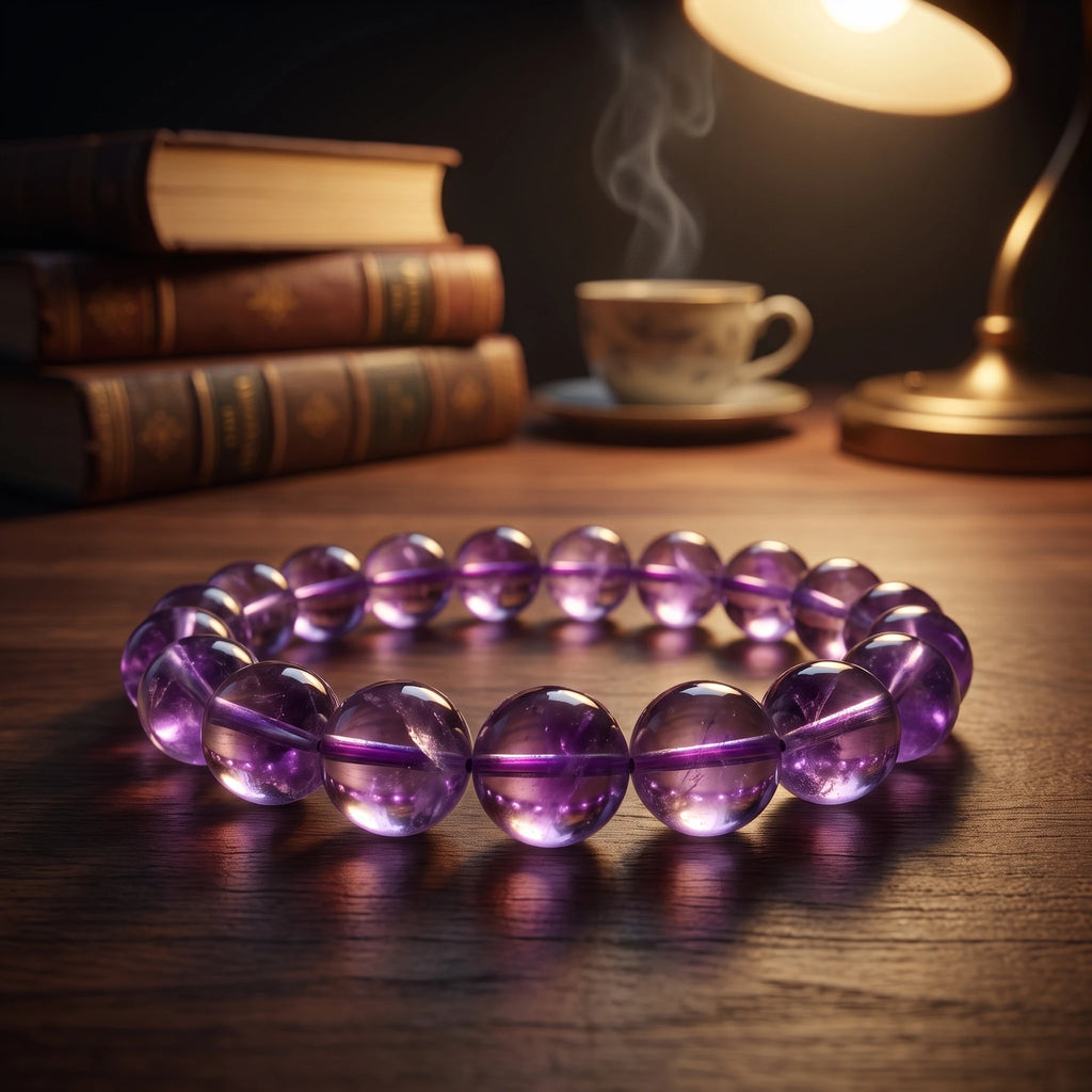 Amethyst bracelet detail, natural stone texture and colour — EneraField