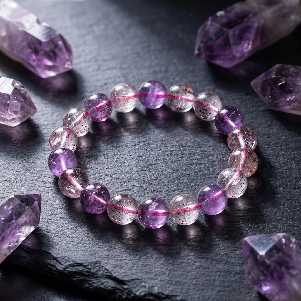 7 Chakra bracelet, 8mm 10mm 12mm round beads, full balance, polished natural stone — EneraField