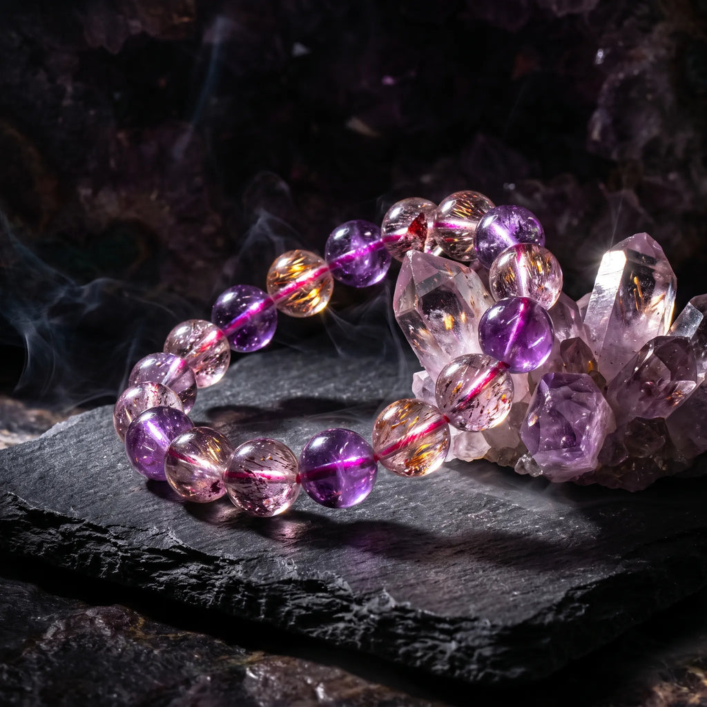 7 Chakra bracelet detail, natural stone texture and colour — EneraField