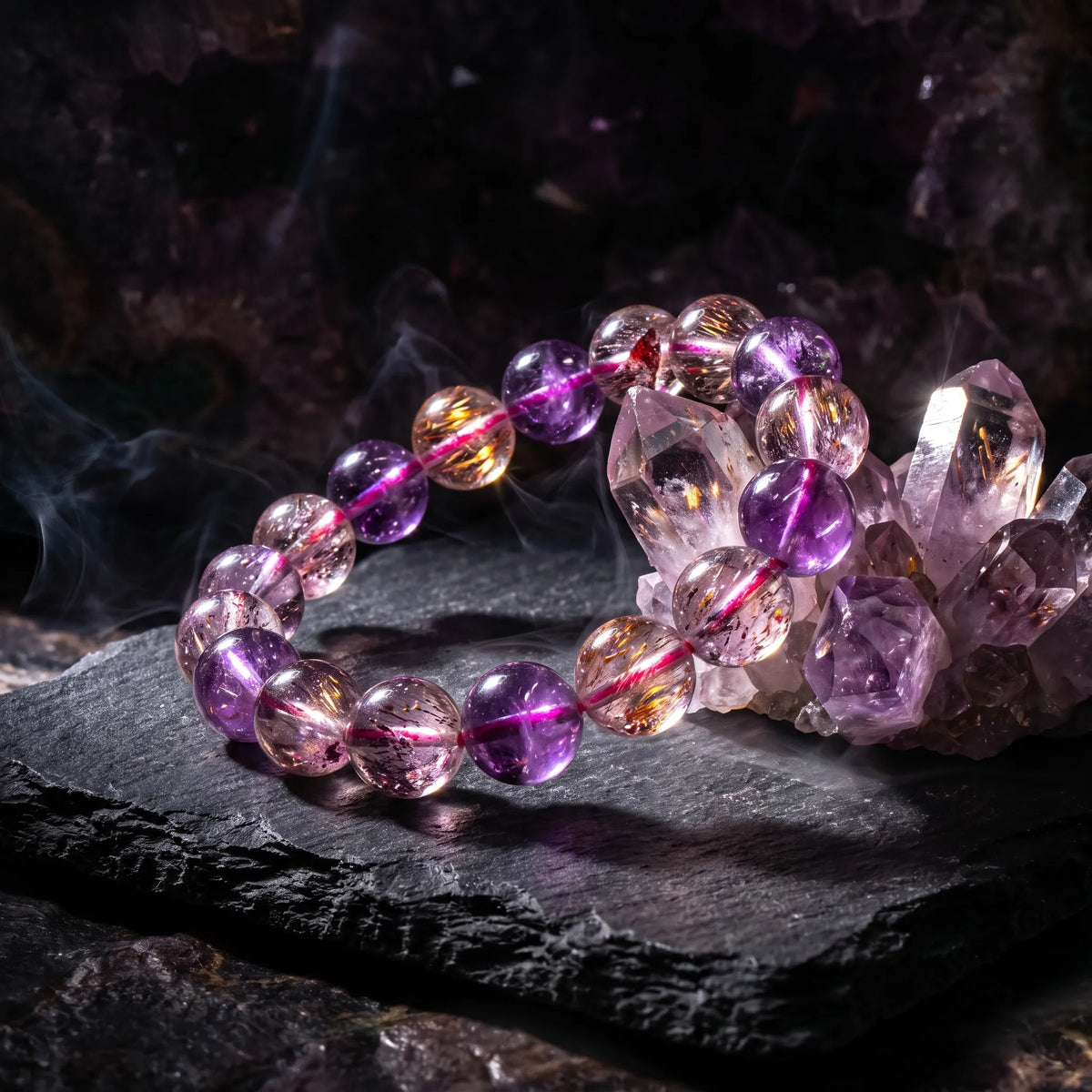 7 Chakra bracelet detail, natural stone texture and colour — EneraField