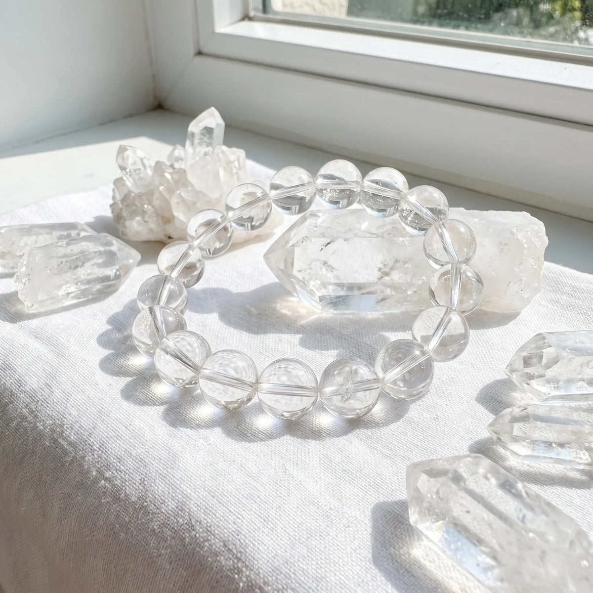Clear Quartz bracelet detail, natural stone texture and colour — EneraField