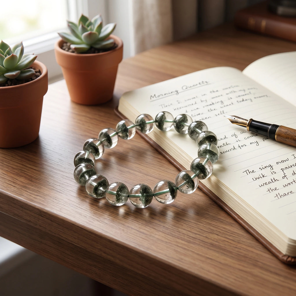 Green Phantom Quartz bracelet, alternate angle 5 — EneraField