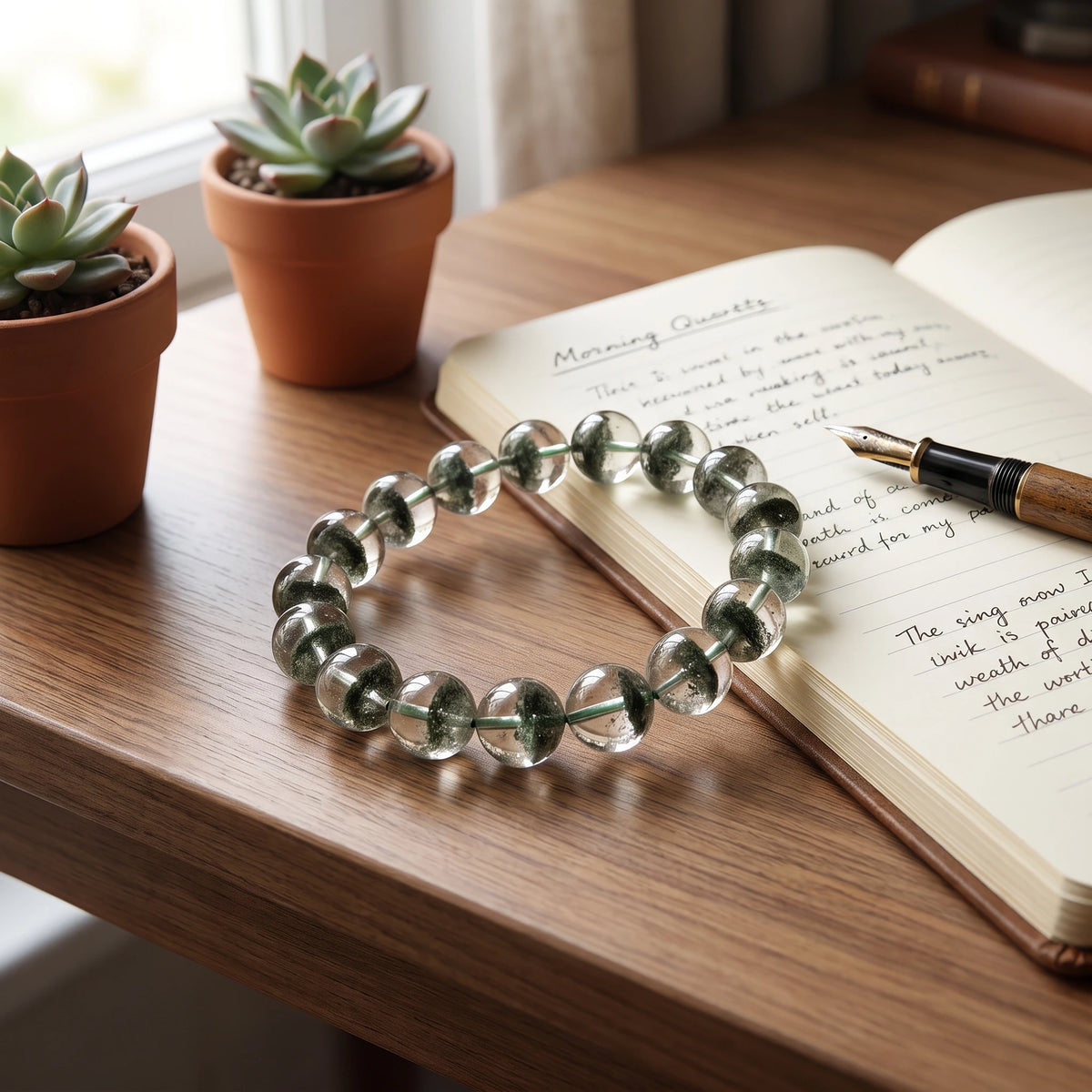Green Phantom Quartz bracelet, alternate angle 5 — EneraField