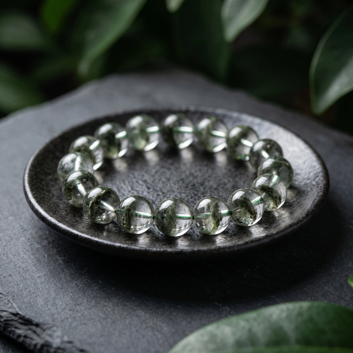 Green Phantom Quartz bracelet, 8mm 10mm 12mm round beads, wealth & growth, polished natural stone — EneraField