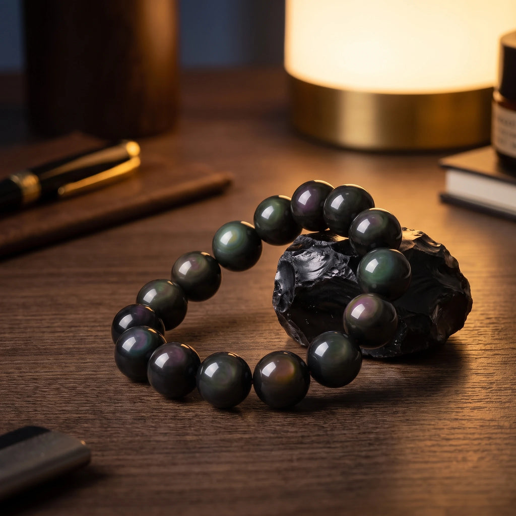 Obsidian bracelet detail, natural stone texture and colour — EneraField