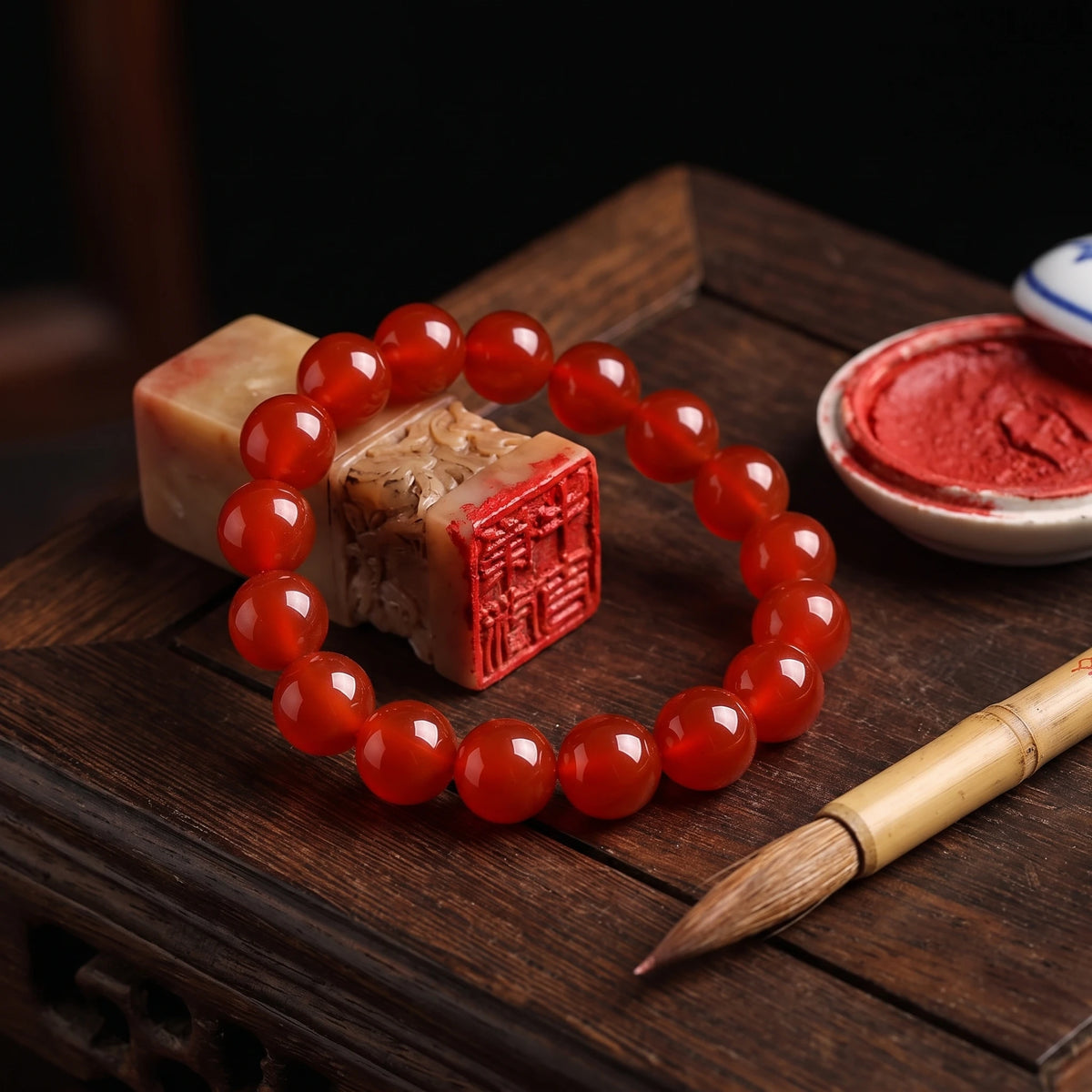 Red Agate bracelet, alternate angle 3 — EneraField (Fire element)
