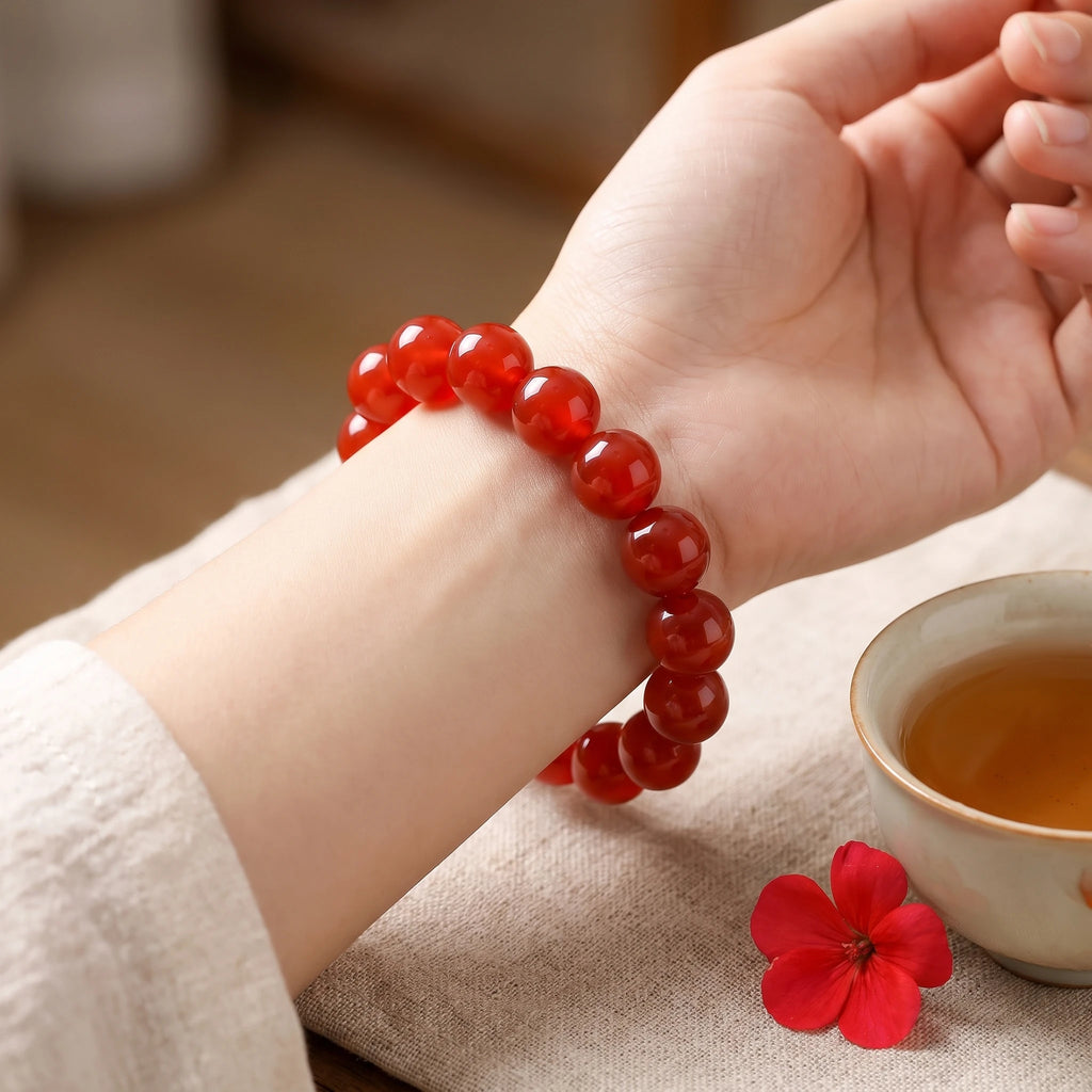 Red Agate bracelet, alternate angle 4 — EneraField (Fire element)
