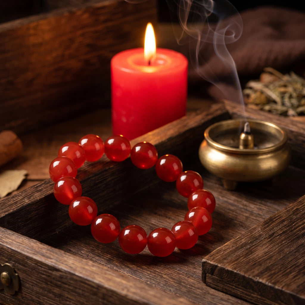 Red Agate bracelet, alternate angle 6 — EneraField (Fire element)