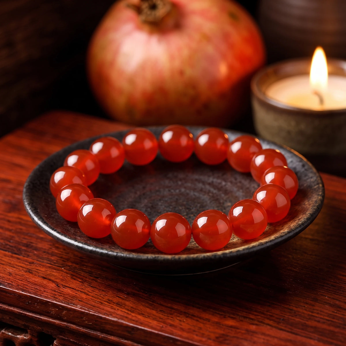 Red Agate bracelet, 8mm 10mm 12mm round beads, career breakthrough, polished natural stone — EneraField (Fire element)