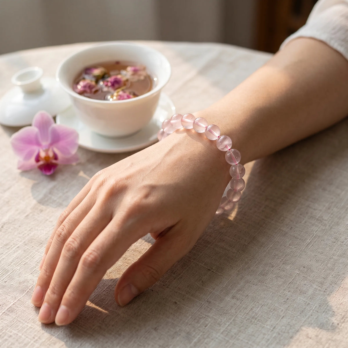 Rose Quartz bracelet, alternate angle 4 — EneraField