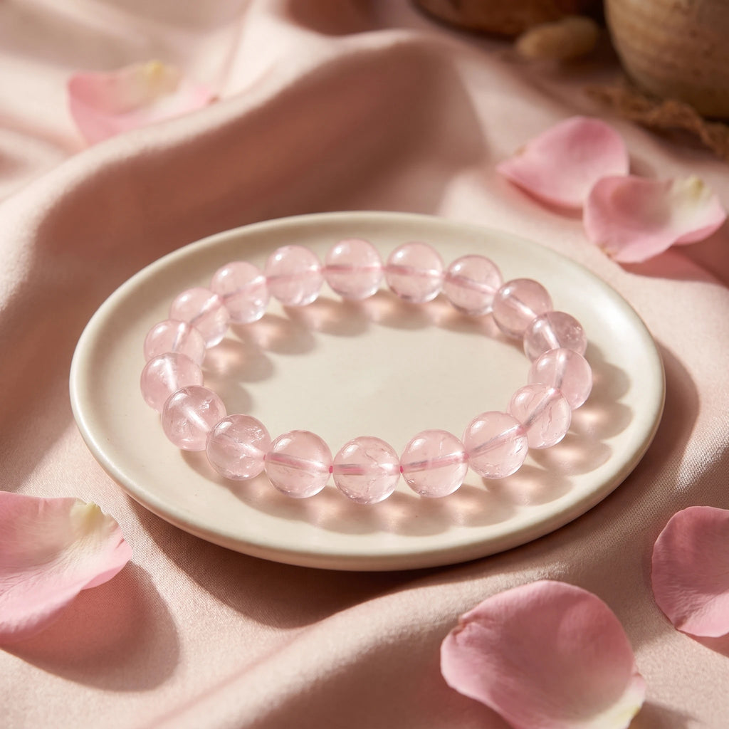 Rose Quartz bracelet, 8mm 10mm 12mm round beads, love & romance, polished natural stone — EneraField