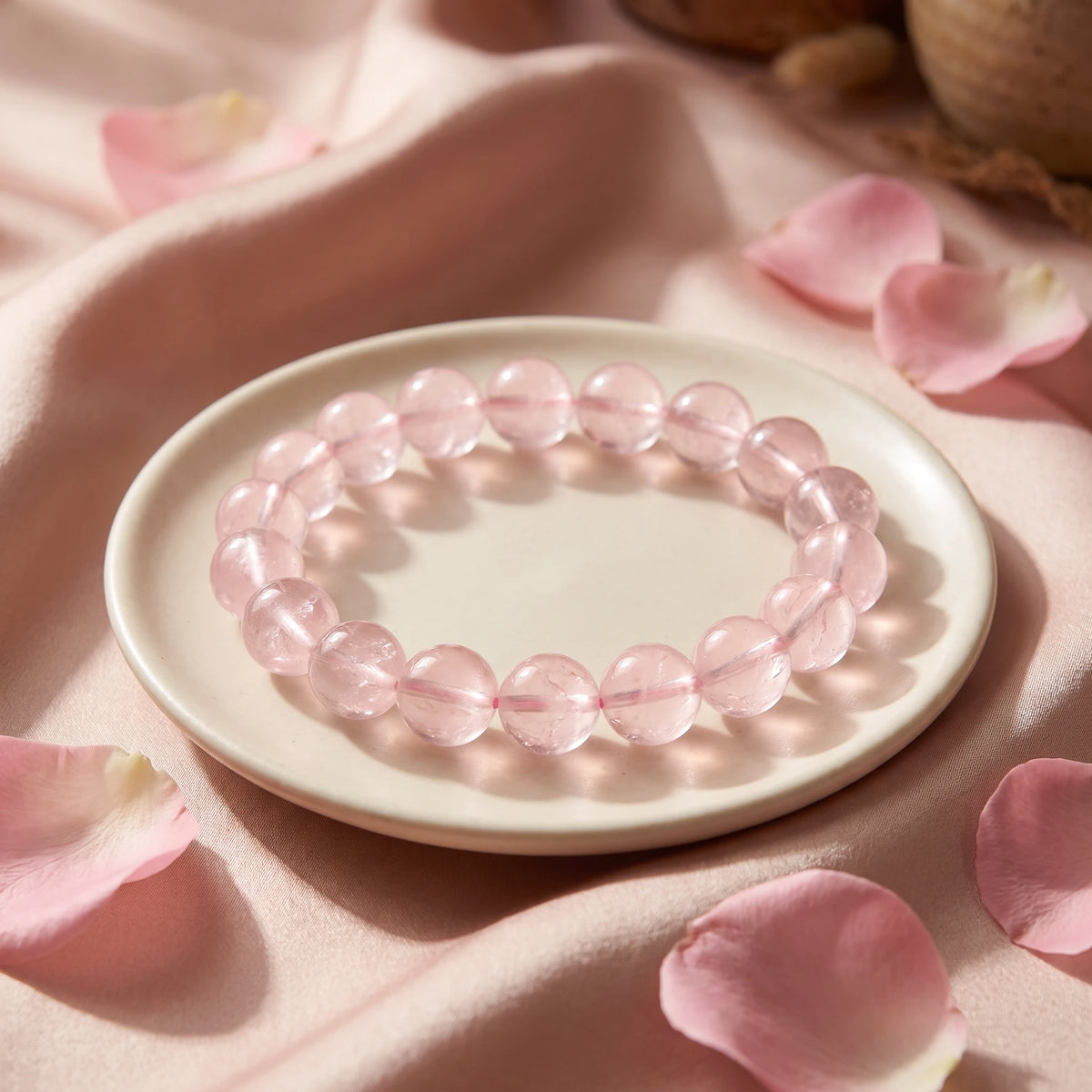 Rose Quartz bracelet, 8mm 10mm 12mm round beads, love & romance, polished natural stone — EneraField
