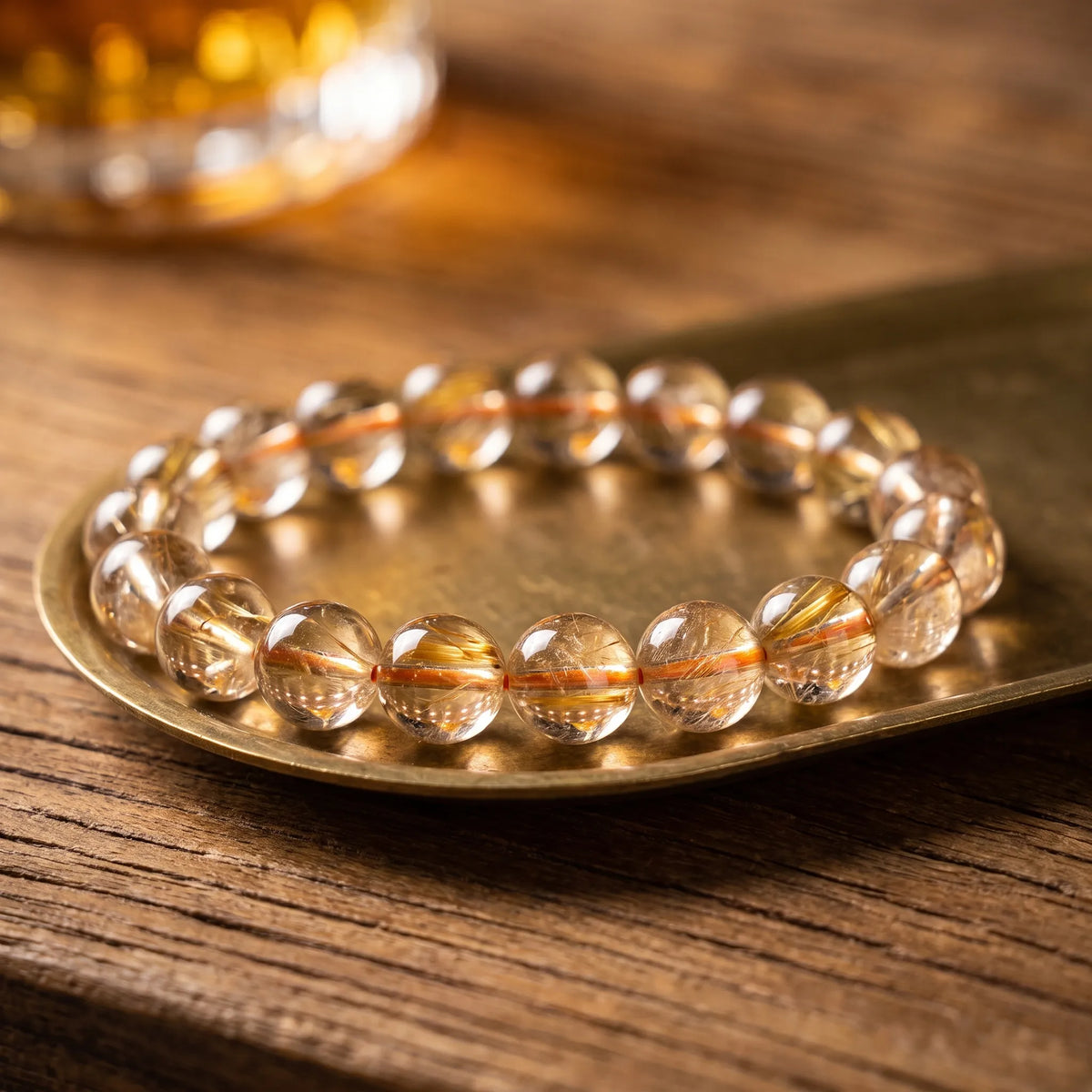 Rutilated Quartz bracelet, 8mm 10mm 12mm round beads, energy & power, polished natural stone — EneraField