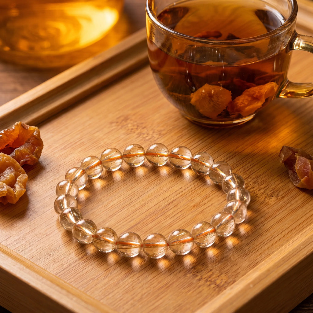 Rutilated Quartz bracelet on wrist, showing bead size and fit — EneraField